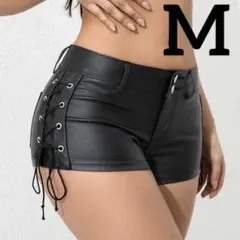 新品 レザー ブラック ショートパンツ M 編み上げ