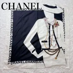 希少✨ CHANEL シャネル マドモアゼル 大判 スカーフ 黒 白 ココマーク CHANEL シャネル 大判 スカーフ ストール アクセサリー 小物
