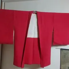 アンティーク着物羽織り　上等レトロ正絹 桜花裏地　桃赤色　しつけ糸付き