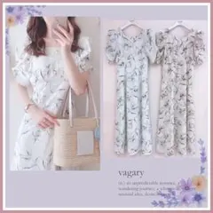 トッコ♡ボリュームデザインスリーブバックレースアップフラワープリントワンピース