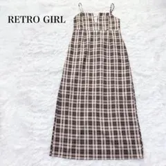 レトロガール Vカットキャミワンピース ロング チェック柄 スリット ガーリー