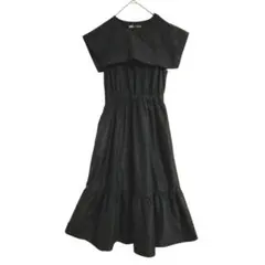 【匿名配送】ZARA《M》ザラ　ケープスリーブ ミディワンピース　ブラック　黒