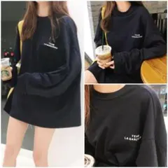 新品　ロゴ　ワンポイント　シンプル　オーバーサイズ　Tシャツ　長袖　黒　ゆるだぼ