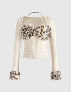 ROMWE y2k平成ギャル服ヒョウ柄ファーニットグランジ