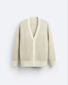 新品同様ZARA ザラ テクスチャー コットン カーディガン Mサイズ