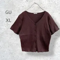 【GU】　大きいサイズ　Vネック　半袖　リブカットソー　メロウ仕立て　着回しのサムネイル