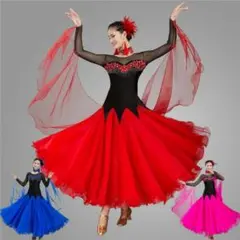 ダンスドレス　社交ダンスモダンダンスドレス裾広　フロート　スパンコール　シフォン