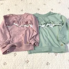 2枚セット　トレーナー　フリル　ピンク　グリーン　95