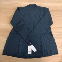 値下げ　ダークグリーン ケーブルニット ハイネック