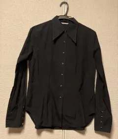 コムサ　ブラック長袖シャツ ワイドカラー