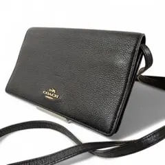 美品 正規品 コーチ COACH ショルダーウォレット 肩掛け 財布 黒 レザー