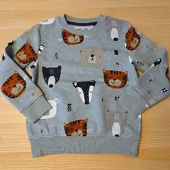 動物柄グレーグリーン系 裏起毛トレーナー 110cm