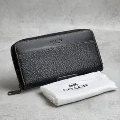 Coach コーチ ブラック レザー 長財布 ラウンドファスナー メンズ 型押し