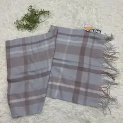 上品チェック柄ストール グレー×ピンク 大判マフラー 肌触りふんわり 秋冬コーデ