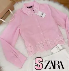 新品 ZARA ストライプ 刺繍 エンブロイダリー シャツ S ラスト1点！