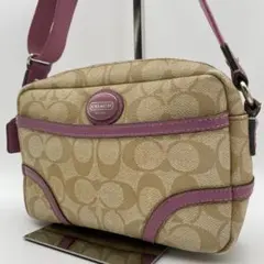 良品 COACH ショルダーバッグ PVCレザー ベージュ シグネチャー
