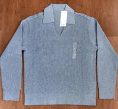 ユニクロ ウォッシャブルニットリブポロセーター WOMENブルーM【新品未使用】