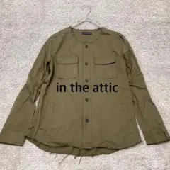 【in the attic】ノーカラーミリタリーシャツジャケット グリーンのサムネイル