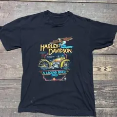 L 80s ハーレー Tシャツ L 両面プリント 黒 シングル ヴィンテージ