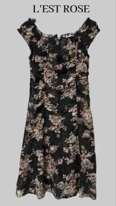 L'ESTROSE レストローズ　パワネ　薔薇柄　ワンピース　レース 黒　花柄