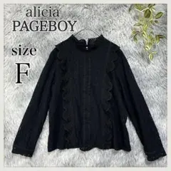 アリシアページボーイ/バンドカラー総レースブラウス/プルオーバー/涙開/ブラック