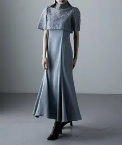 3way レースボレロ&マーメイドキャミドレス　グレイッシュブルー