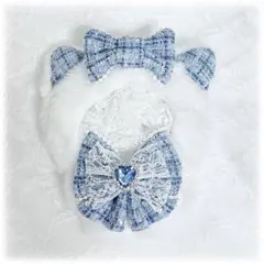 ぬい服 10cm~11cm 水色 青 ツイード 猫耳