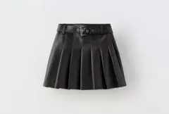 zara ボックスプリーツフェイクレザースカート