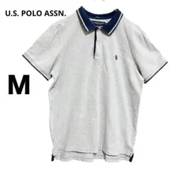 海外古着【U.S. POLO ASSN. 】ストライプ付きポロシャツ M グレー