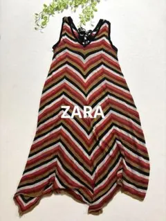 ZARA レイヤードワンピース 総柄 マルチカラー ロングワンピースノースリーブ