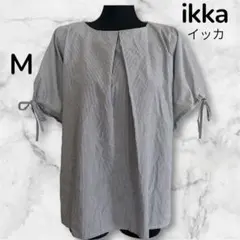 ikka イッカ ストライプ 半袖シャツ M 袖口リボン