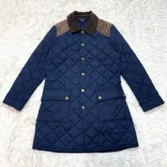 Ralph Lauren キルティング コート ジャケット 切替 牛革 ネイビー