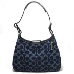 美品 コーチ COACH シグネチャー 肩掛け ショルダー バッグ ネイビー