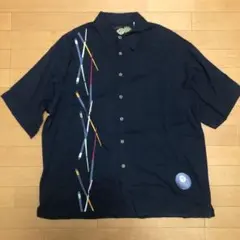 USA 古着 シルク/レーヨン アロハシャツ 刺繍 ビリヤード ブラック