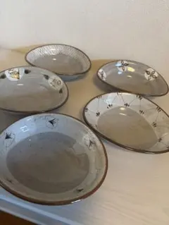 織部　陶器皿　五枚セット「楕円形」