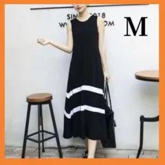 【人気商品】ブラック ノースリーブ カットソーワンピース M ロング