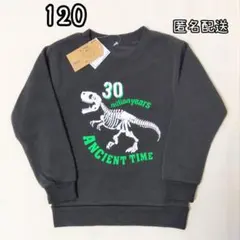 【新品】恐竜 裏起毛 トレーナー サイズ120cm チャコールグレー