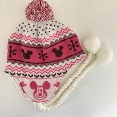 【出品終了予定】ミッキーマウス 冬用ニット帽 ポンポン ピンク