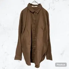 J925 アメリカンホリック【綿100%】オーバーサイズ ロングシャツ M 茶