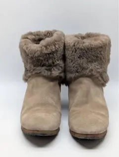 ファビオルスコーニ ベージュ ファー付きショートブーツ