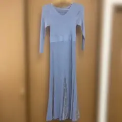 ジルスチュアート　ロングワンピース　ニット　フレア　リブ　高見え　長袖　Vネック