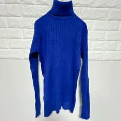 美品✨青いリブ編みタートルネックセーター