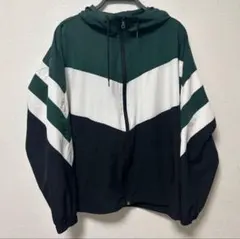 ナイロンジャケット 緑/白/黒 ストライプ