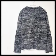 【美品】メンズ 長袖 ニット セーター トップス Vネック ウール グレー M