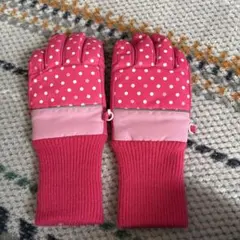 ピンク 水玉模様 手袋 7-8歳