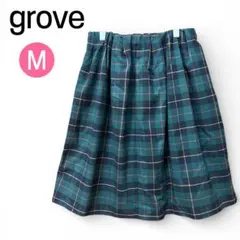 【grove】チェック柄 フレアスカート M 裏地有り レディース