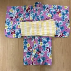 ミッキー 花柄 浴衣 110cm 帯付き
