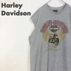 2703 ハーレーダビッドソン　両面　ビッグロゴ　ノースリーブ　ゆるだぼ　グレー
