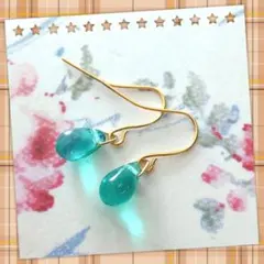 【No22-1】ドロップピアス・エメラルドブルーG