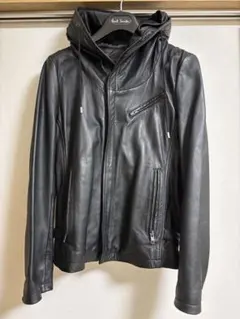 Haruf ブラックレザージャケット フード付き